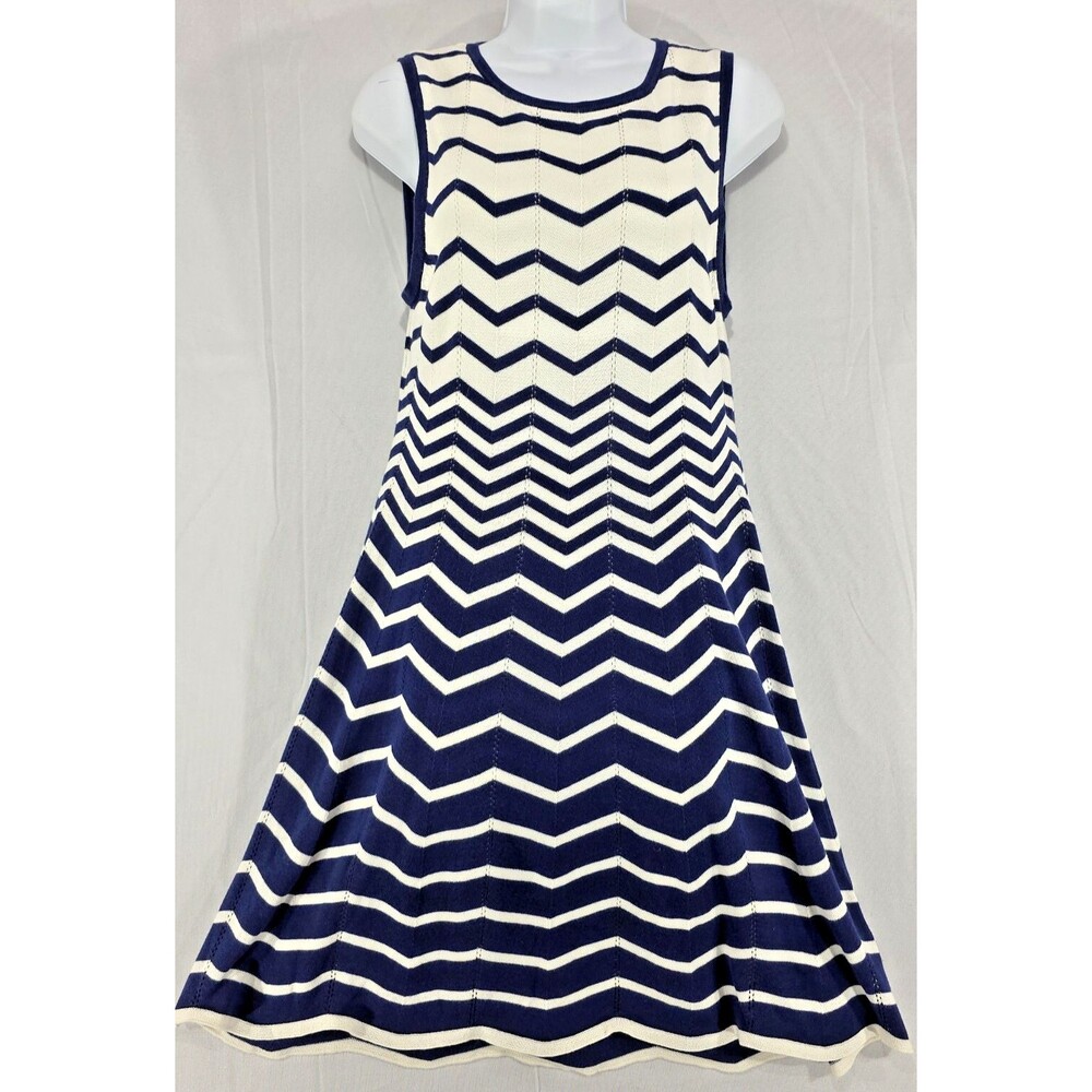 Trina Turk Mozambique Chevron Dress 8 Cotton Modal Knit Fit Flare Nautical Beach